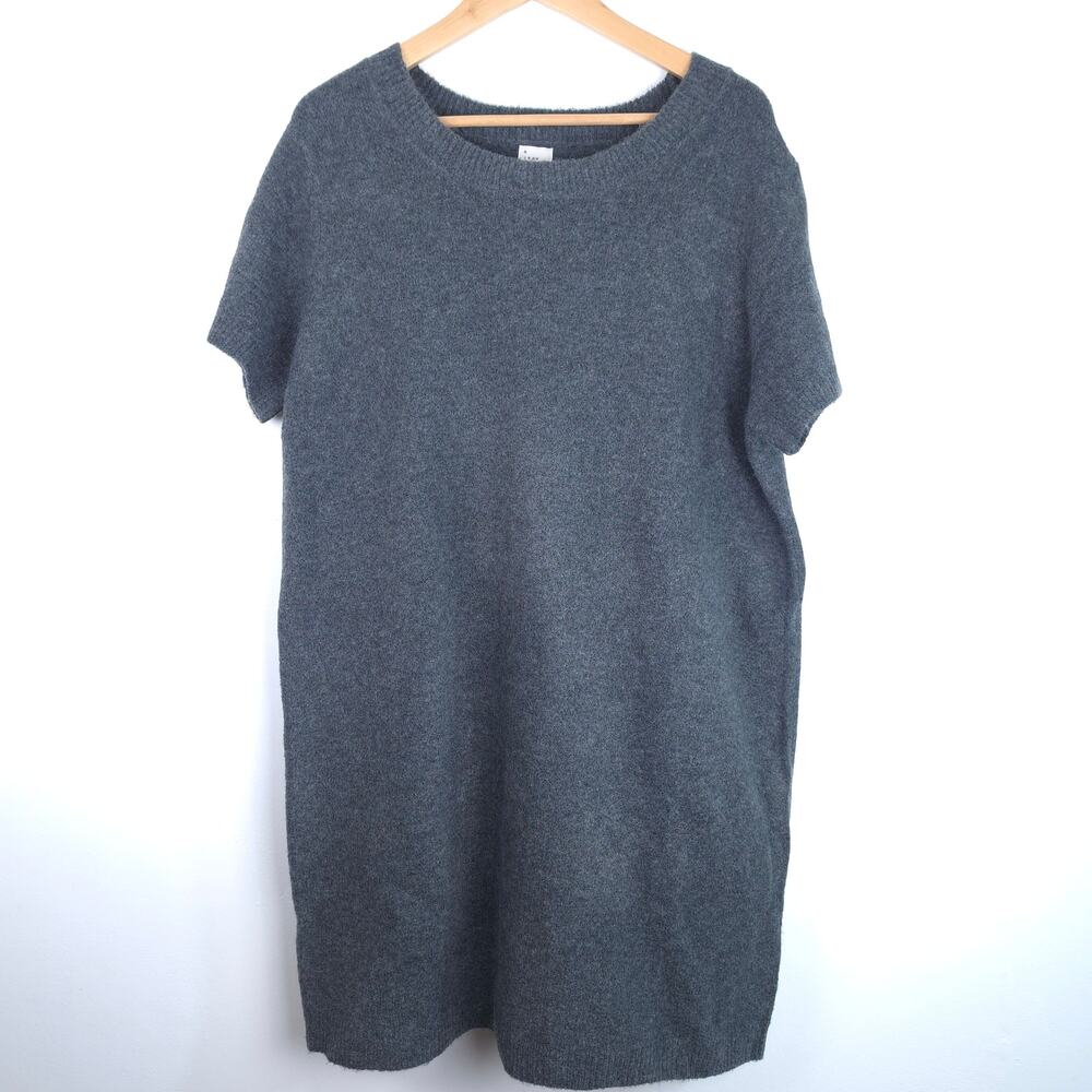 A New Day NEW Charcoal Gray Short Sleeve Crew Neck Sweater Dress Tunic Sz Large